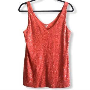 5/$25 | J. CREW Coral Sequin Sleeveless Tank Top